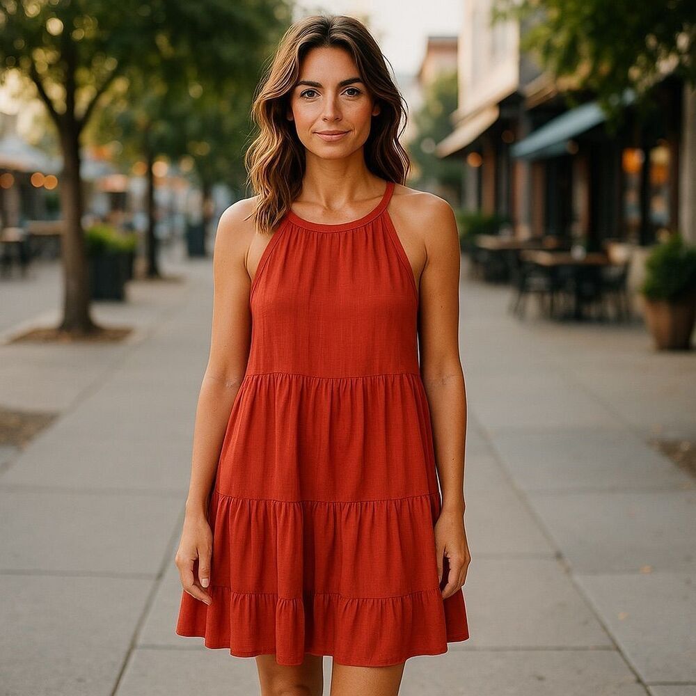 5/$20 Old Navy Rust Red Tiered Midi Dress